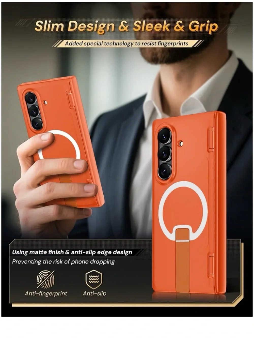 Samsung Orange Rugged Magnetic Kickstand Case for Galaxy Z Fold 8 ultra